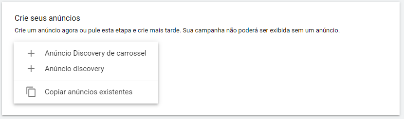 Essa imagem mostra criação do anúncio se será uma imagem ou no formato de carrossel, fase que a imagem do anúncio será adicionada. Tem a opção de anúncio em carrossel e ou apenas uma imagem.